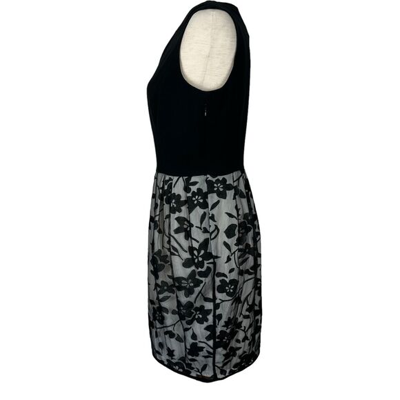 Halston Heritage Dress Women Size 4 Black Fit Flare Flower Lace Tulip Skirt - Picture 2 of 16